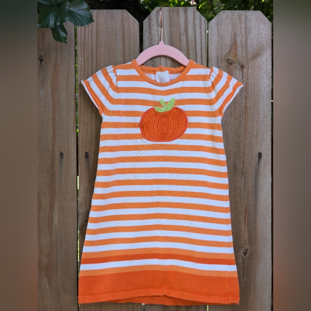 Gymboree Toddler Girls Orange White Stripes Pumpkin Short Sleeve Sweater Dress